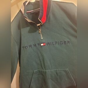 Tommy Hilfiger Forest Green Pullover with Red and Blue Collar